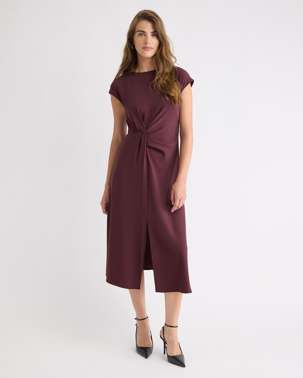 Sleeveless Midi Dress with Draped Detail